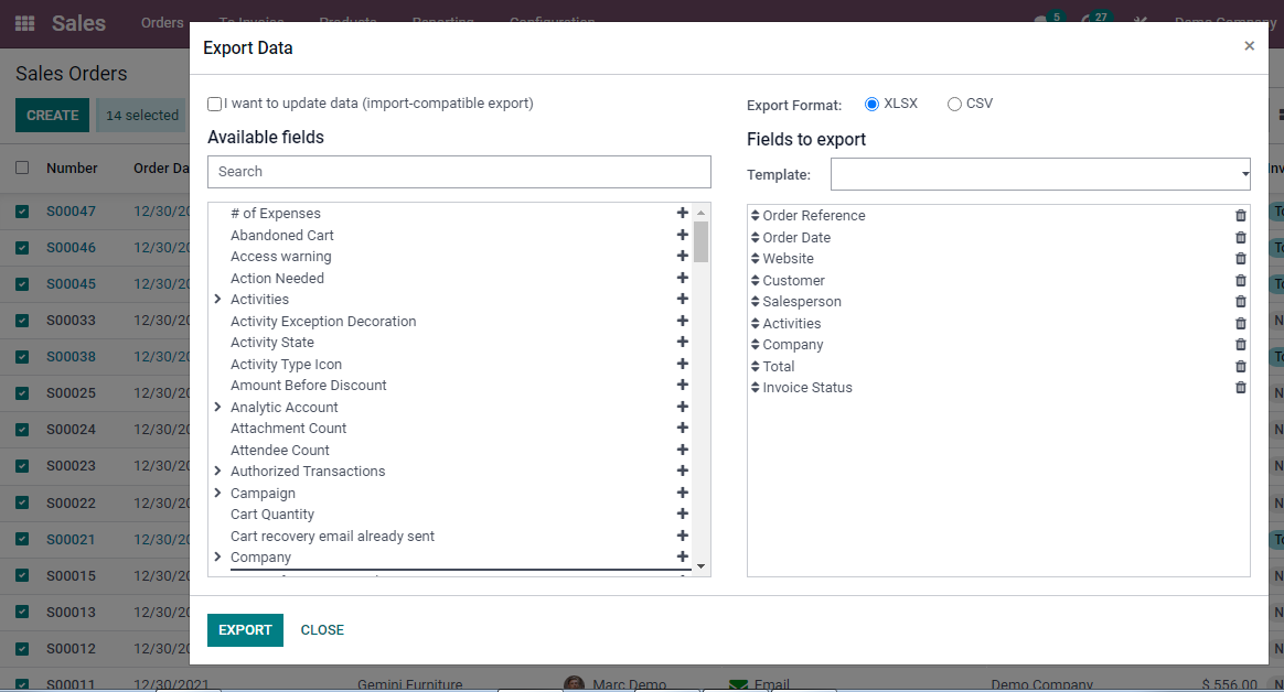 nhập và xuất dữ liệu trong Odoo 15